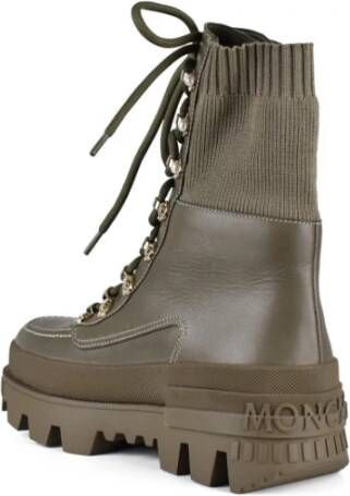 Moncler Khaki Leren Veterschoenen met Mesh Details Groen Dames