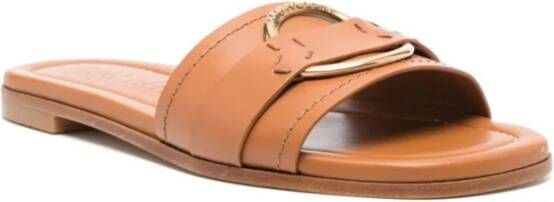 Moncler Bruin Leren Slides Bell Stijl Brown Dames