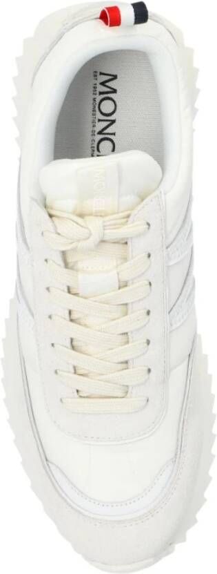 Moncler Lage Top Sneakers Wit Leer Logo Patch Ronde Neus Veters Rubberen Zool Gray Heren