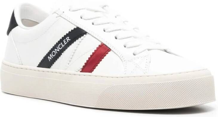 Moncler Leren lage sneakers met driekleurige banden White Dames