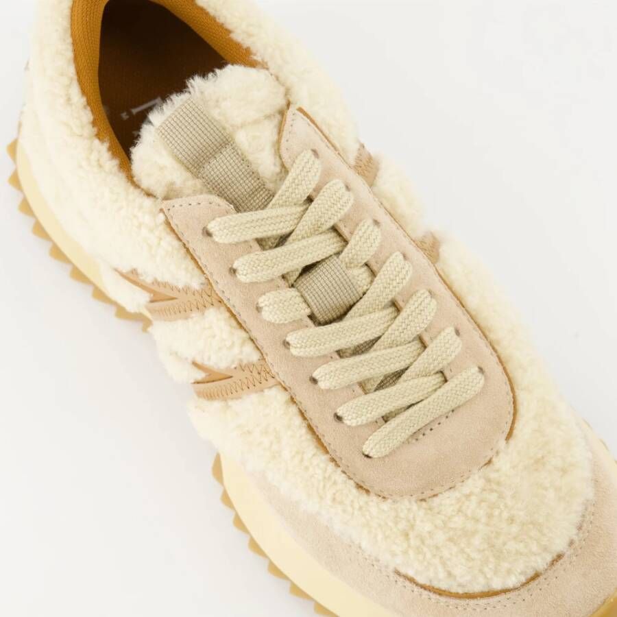 Moncler Shearling Suede Beige Basket Schoenen Beige Dames