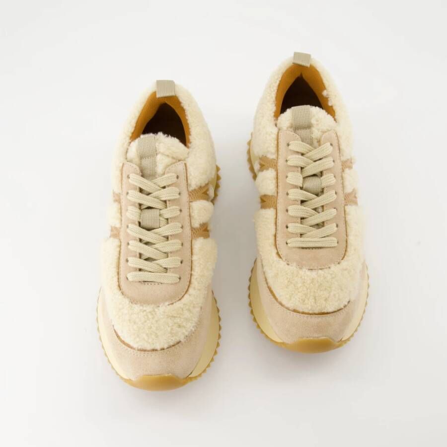 Moncler Shearling Suede Beige Basket Schoenen Beige Dames