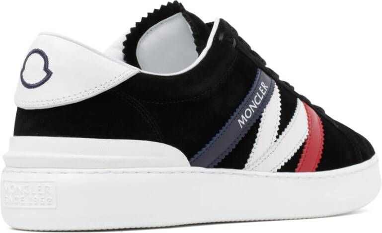 Moncler Navy Blue Red and White Calf Suede Monaco M Low Top Sneakers Zwart Heren