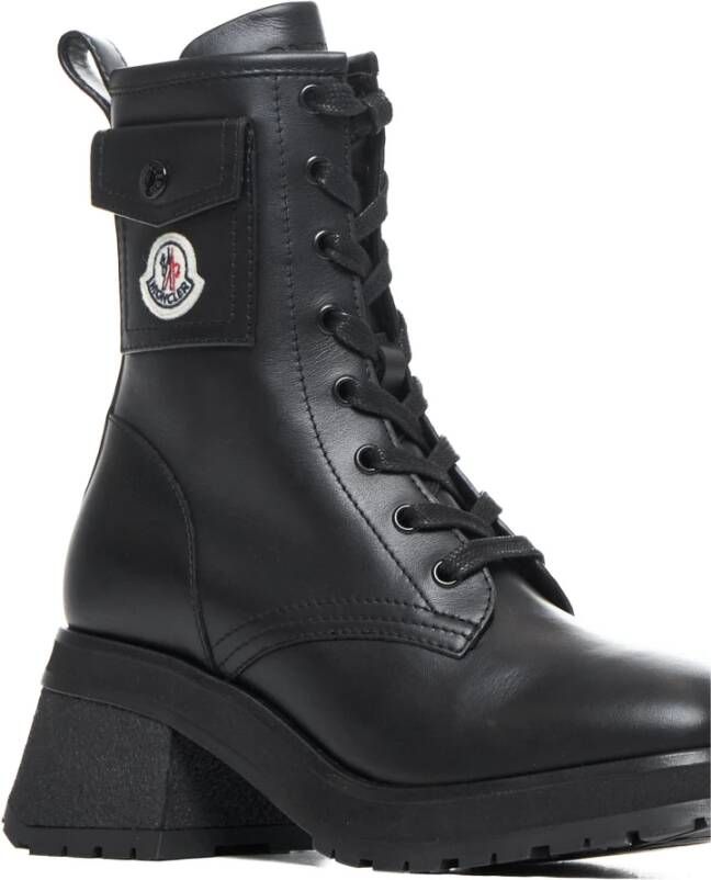 Moncler Zwarte Leren Enkellaarzen Black Dames