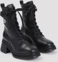 Moncler Zwarte Leren Enkellaarzen Vetersluiting Blokhak Black Dames - Thumbnail 3