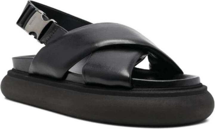 Moncler Zwarte Leren Kruisband Sandalen Black Dames