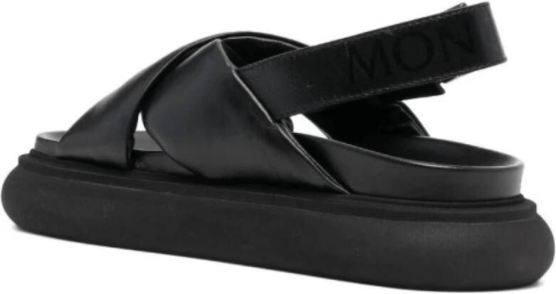 Moncler Zwarte Leren Kruisband Sandalen Black Dames