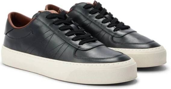 Moncler Zwarte Leren Lage Sneakers Black Heren