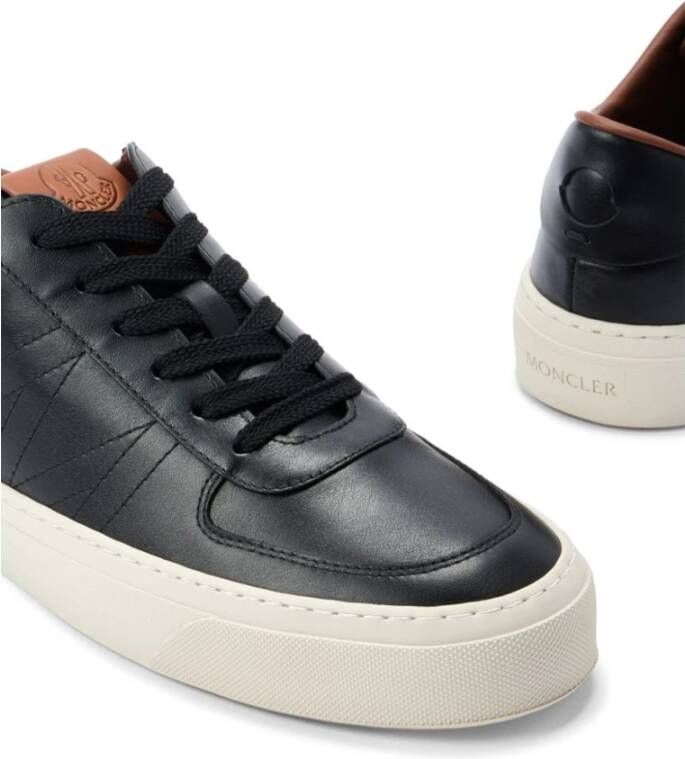 Moncler Zwarte Leren Lage Sneakers Black Heren