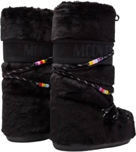 moon boot Faux-Fur Beads Cream Sneakers Black Dames