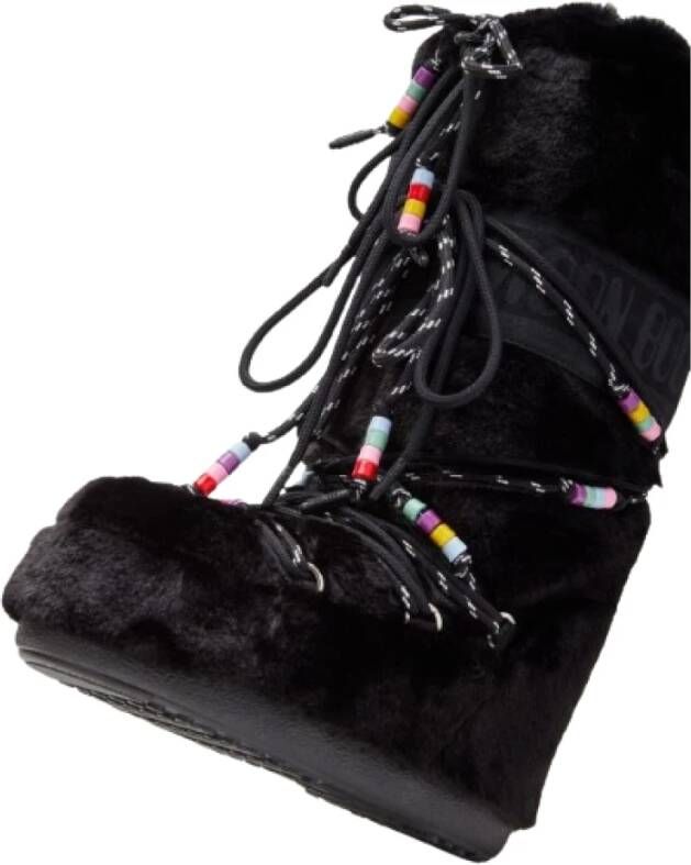 moon boot Faux-Fur Beads Cream Sneakers Black Dames