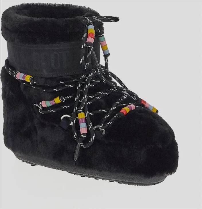 moon boot Faux Fur Beads Winter Schoen Black Dames