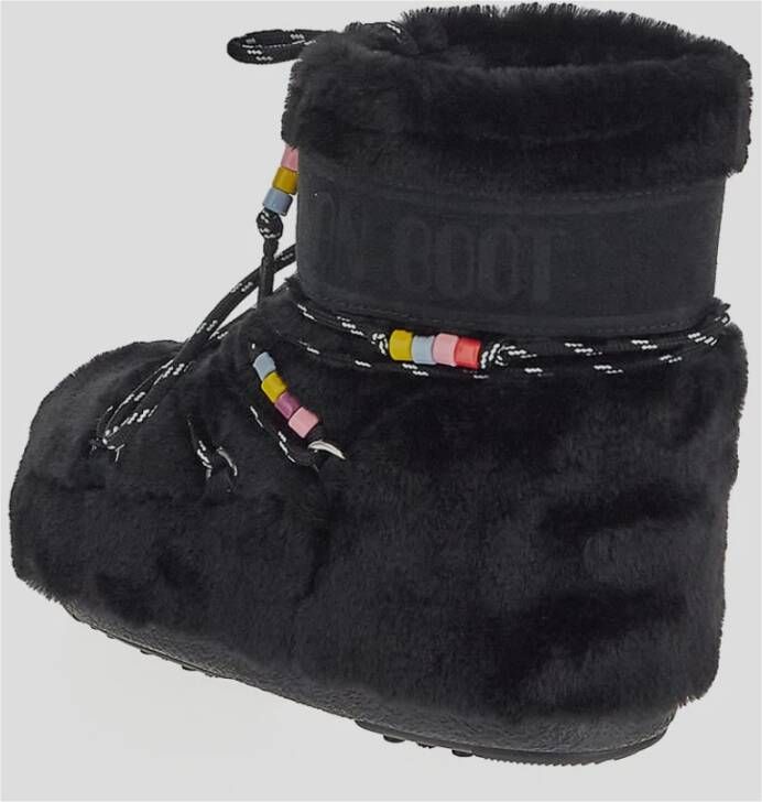 moon boot Faux Fur Beads Winter Schoen Black Dames