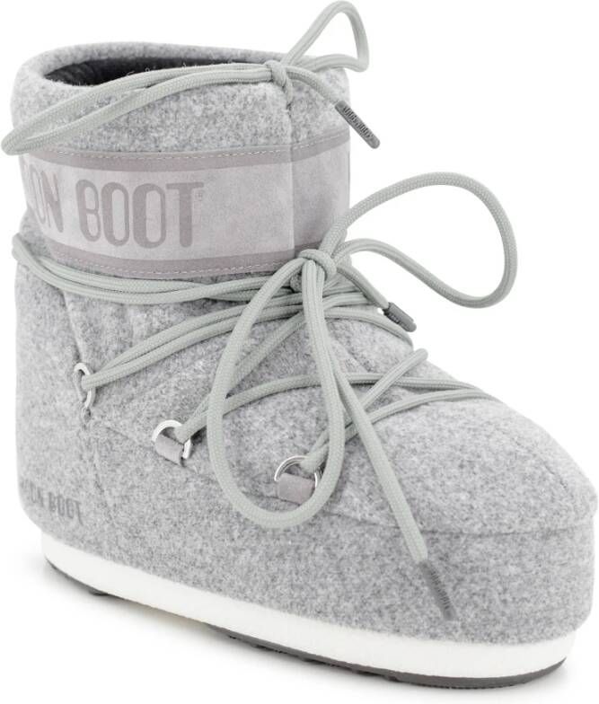 moon boot Grijze Suède Platte Schoenen met Logo Gray Dames