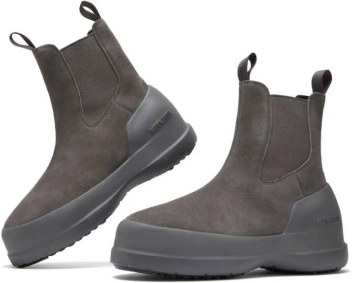 moon boot Grijze Suède Platte Schoenen met Oversized Rubberen Zool Gray Dames