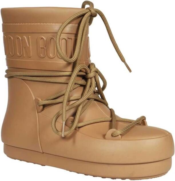 moon boot Rubberen regenlaarzen met reliëf logo Beige Dames