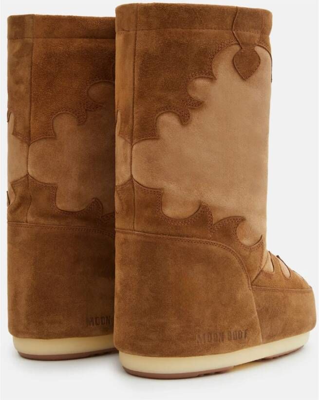 moon boot Westerse Stijl Suède Geborduurde Laarzen Brown Dames