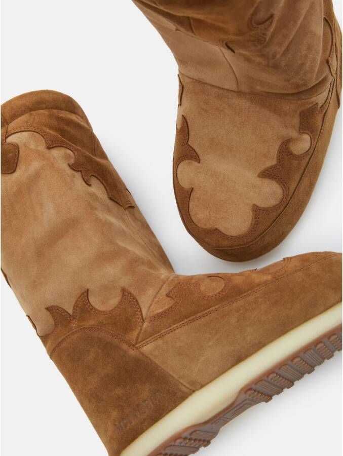 moon boot Westerse Stijl Suède Geborduurde Laarzen Brown Dames