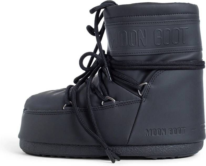 moon boot Zwarte Rubberlaarzen Vetersluiting Black Dames