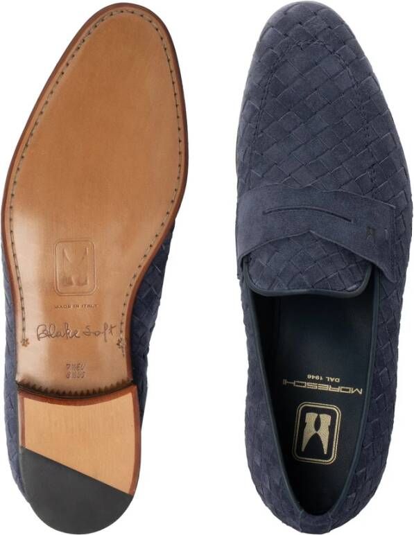 Moreschi Marineblauwe Suède Penny Loafer Blue Heren