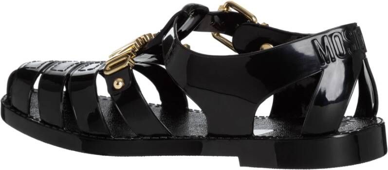 Moschino Band Sluiting Effen Jelly Sandalen Black Heren