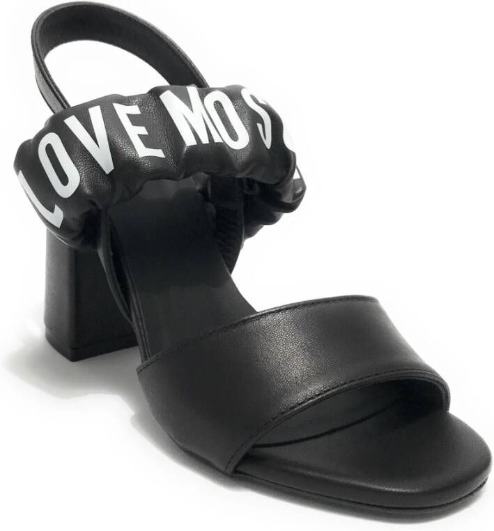 Moschino Dames Love Sandaal met Blokhak Zwart Leer Zwart Dames