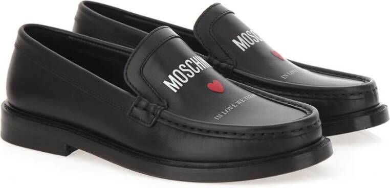 Moschino Hartprint Leren Loafers Black Dames