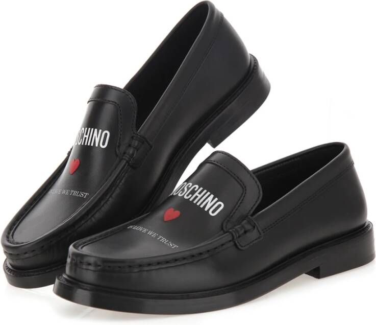 Moschino Hartprint Leren Loafers Black Dames