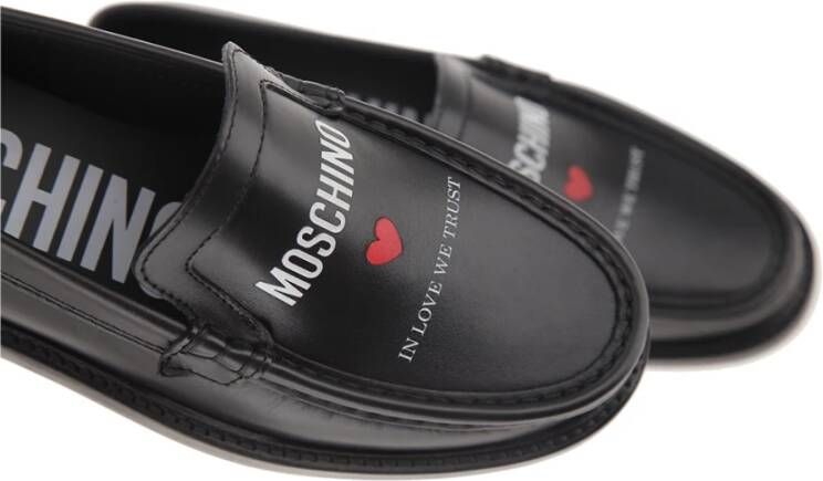 Moschino Hartprint Leren Loafers Black Dames