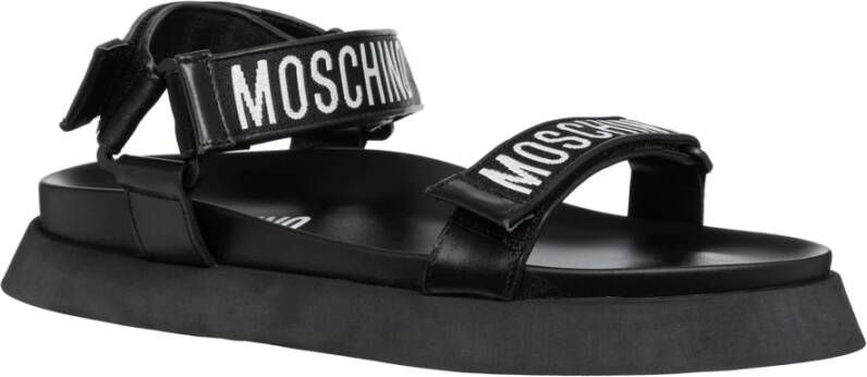 Moschino Klittenbandsluiting Sandalen Effen Kleur Black Heren