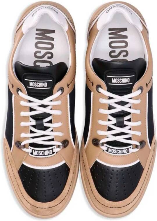 Moschino Lage Logo Sneakers Beige Zwart Multicolor Heren