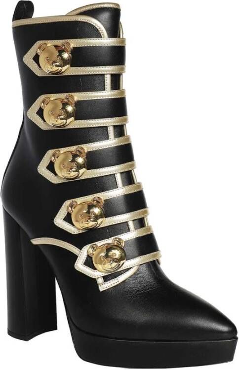 Moschino Leren Enkellaarsjes met Puntige Neus Black Dames