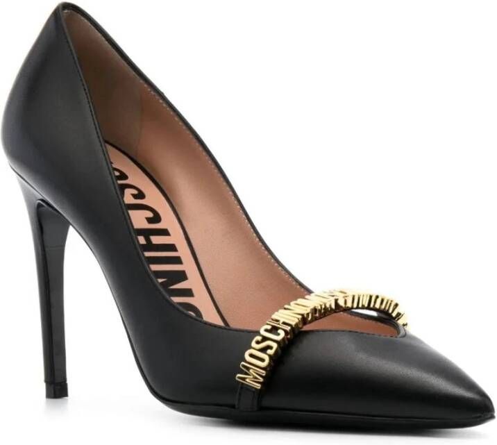 Moschino Zwarte Leren Gesloten Hoge Hak Pumps Black Dames