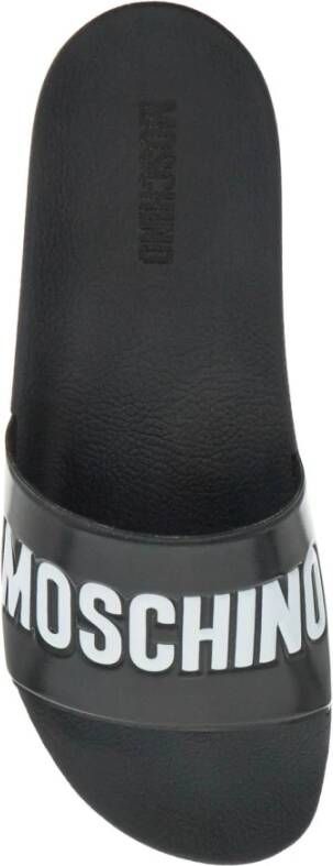 Moschino Rubberen slides met logo branding Black Heren