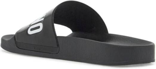 Moschino Rubberen slides met logo branding Black Heren