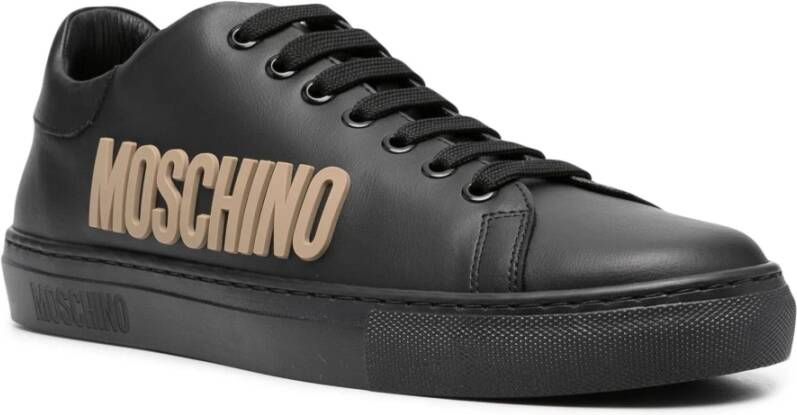 Moschino Zwarte Leren Casual Sneakers Black Heren