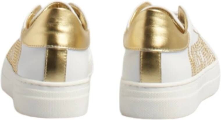 Moschino Witte Leren Sneaker met Gouden Strass Logo White Dames