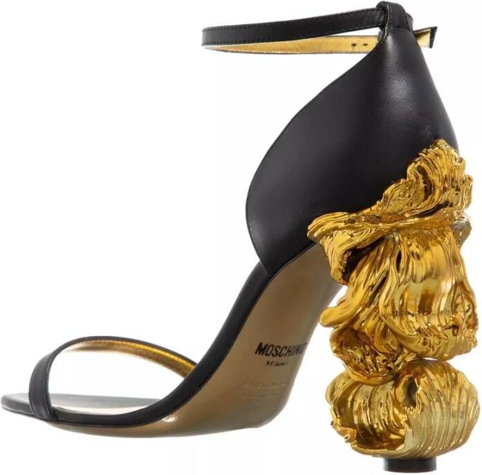 Moschino Zwarte en Gouden Leren Hoge Hak Sandalen Black Dames