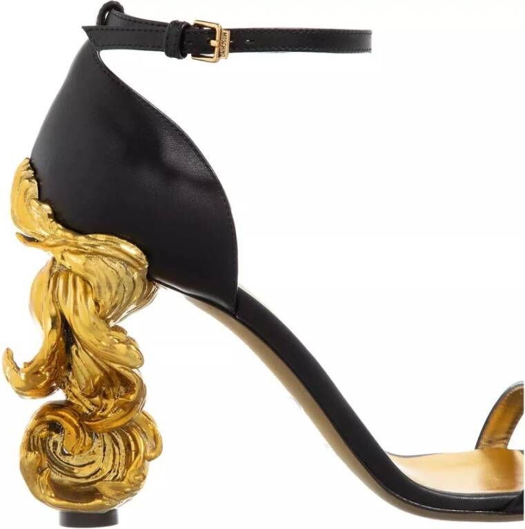 Moschino Zwarte en Gouden Leren Hoge Hak Sandalen Black Dames