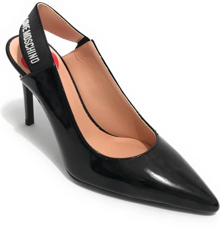 Moschino Zwarte lakleren pumps met puntige neus en open hiel Zwart Dames