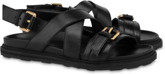 Moschino Zwarte Leren Gesp Detail Sandalen Black Heren