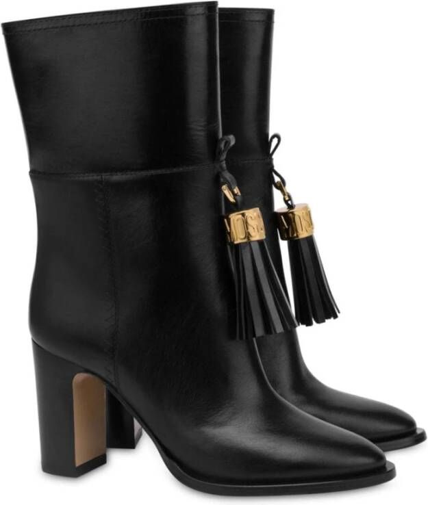 Moschino Zwarte Leren Kwastlaarzen Black Dames