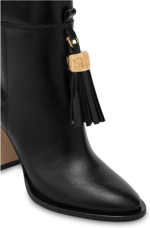 Moschino Zwarte Leren Kwastlaarzen Black Dames