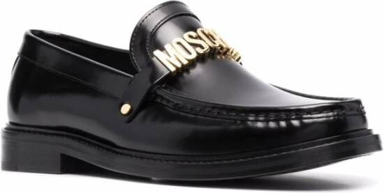 Moschino Zwarte Leren Logo Loafers Black Heren