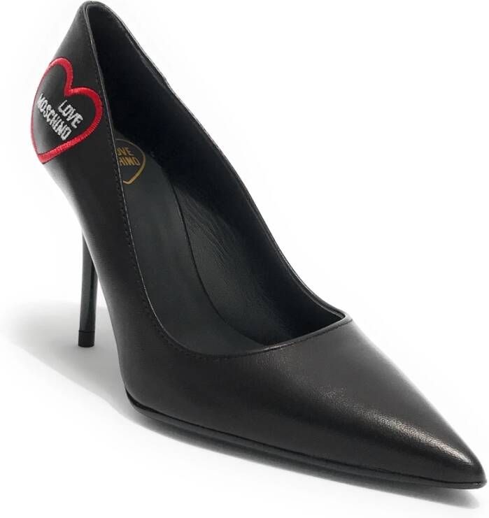 Moschino Zwarte leren puntige neus hoge hak pumps Zwart Dames