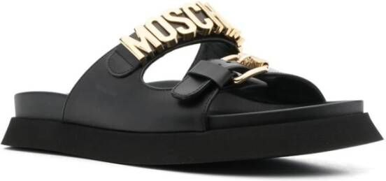 Moschino Zwarte Logo Dubbele Band Slippers Black Heren