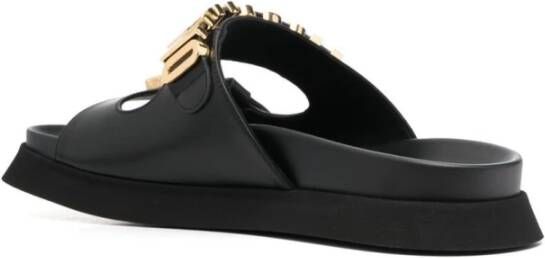 Moschino Zwarte Logo Dubbele Band Slippers Black Heren