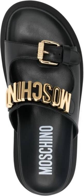 Moschino Zwarte Logo Dubbele Band Slippers Black Heren