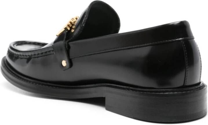 Moschino Zwarte platte schoenen met gouden logo Black Heren