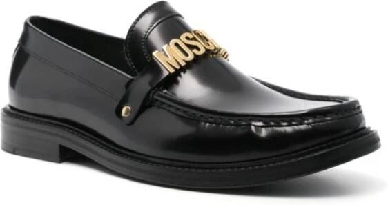 Moschino Zwarte platte schoenen met gouden logo Black Heren